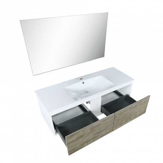 Scopi 48" Rustic Acacia Bathroom Vanity, Acrylic Composite Top with Integrated Sink, and 43" Frameless Mirror