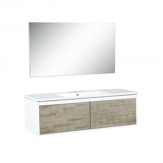 Scopi 48" Rustic Acacia Bathroom Vanity, Acrylic Composite Top with Integrated Sink, and 43" Frameless Mirror