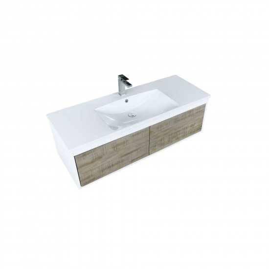 Scopi 48" Rustic Acacia Bathroom Vanity, Acrylic Composite Top with Integrated Sink, and Monte Chrome Faucet Set