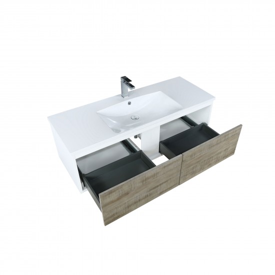Scopi 48" Rustic Acacia Bathroom Vanity, Acrylic Composite Top with Integrated Sink, and Monte Chrome Faucet Set