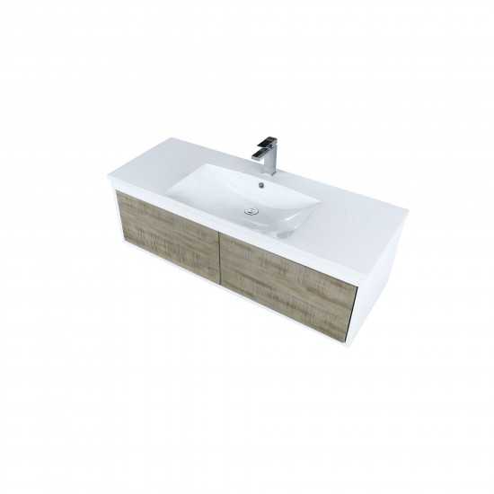 Scopi 48" Rustic Acacia Bathroom Vanity, Acrylic Composite Top with Integrated Sink, and Monte Chrome Faucet Set