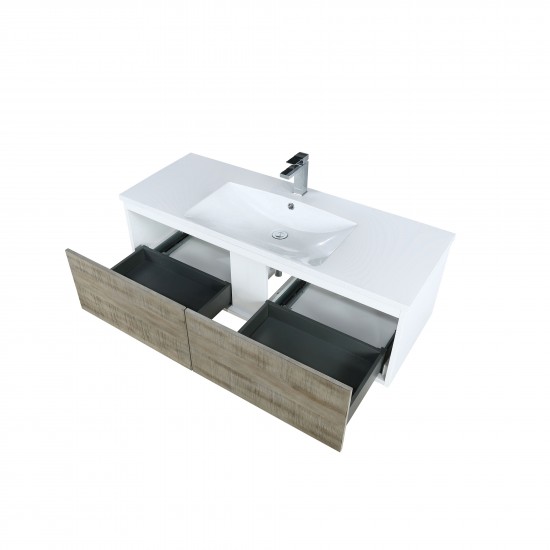Scopi 48" Rustic Acacia Bathroom Vanity, Acrylic Composite Top with Integrated Sink, and Monte Chrome Faucet Set
