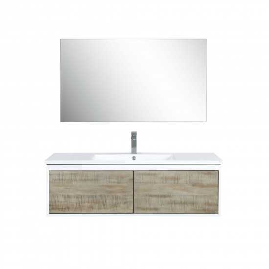 Scopi 48" Rustic Acacia Vanity, Acrylic Composite Top with Integrated Sink, Monte Chrome Faucet Set, and 43" Frameless Mirror