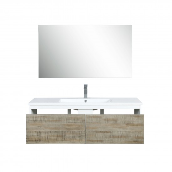 Scopi 48" Rustic Acacia Vanity, Acrylic Composite Top with Integrated Sink, Monte Chrome Faucet Set, and 43" Frameless Mirror
