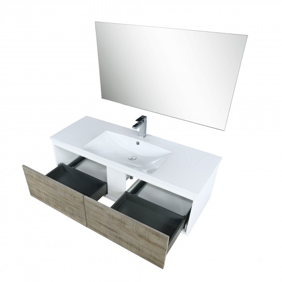 Scopi 48" Rustic Acacia Vanity, Acrylic Composite Top with Integrated Sink, Monte Chrome Faucet Set, and 43" Frameless Mirror