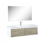 Scopi 48" Rustic Acacia Vanity, Acrylic Composite Top with Integrated Sink, Monte Chrome Faucet Set, and 43" Frameless Mirror