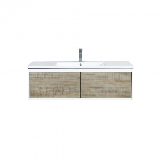 Scopi 48" Rustic Acacia Bathroom Vanity, Acrylic Composite Top with Integrated Sink, and Labaro Brushed Nickel Faucet Set