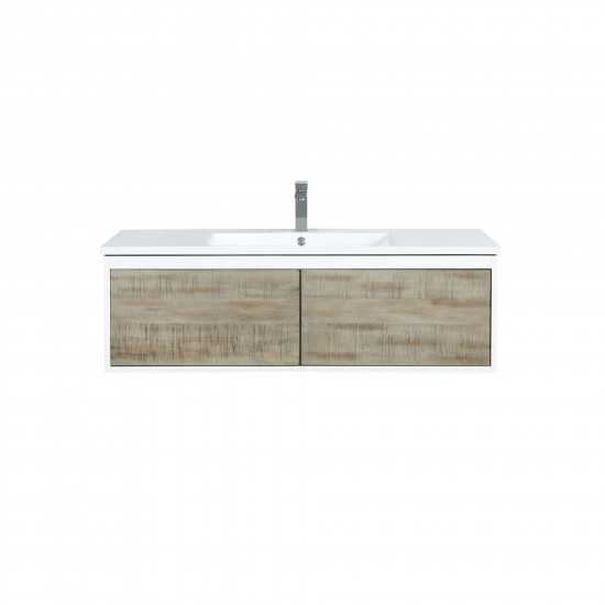 Scopi 48" Rustic Acacia Bathroom Vanity, Acrylic Composite Top with Integrated Sink, and Labaro Rose Gold Faucet Set