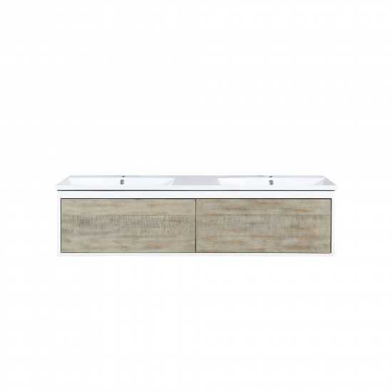 Scopi 60" Rustic Acacia Double Bathroom Vanity and Acrylic Composite Top with Integrated Sinks