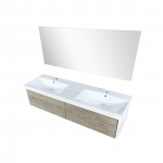 Scopi 60" Rustic Acacia Double Bathroom Vanity, Acrylic Composite Top with Integrated Sinks, and 55" Frameless Mirror