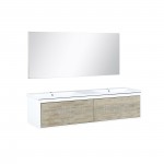 Scopi 60" Rustic Acacia Double Bathroom Vanity, Acrylic Composite Top with Integrated Sinks, and 55" Frameless Mirror