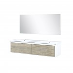 Scopi 60" Rustic Acacia Double Bathroom Vanity, Acrylic Composite Top with Integrated Sinks, and 55" Frameless Mirror