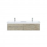 Scopi 60" Rustic Acacia Double Bathroom Vanity, Acrylic Composite Top with Integrated Sinks, and Monte Chrome Faucet Set