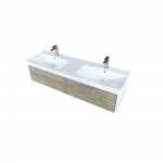 Scopi 60" Rustic Acacia Double Bathroom Vanity, Acrylic Composite Top with Integrated Sinks, and Monte Chrome Faucet Set