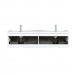 Scopi 60" Rustic Acacia Double Bathroom Vanity, Acrylic Composite Top with Integrated Sinks, and Monte Chrome Faucet Set