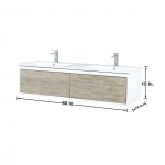 Scopi 60" Rustic Acacia Double Bathroom Vanity, Acrylic Composite Top with Integrated Sinks, and Monte Chrome Faucet Set