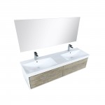 Scopi 60" Rustic Acacia Double Vanity, Acrylic Composite Top with Integrated Sinks, Monte Chrome Faucet Set, and 55" Mirror