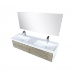 Scopi 60" Rustic Acacia Double Vanity, Acrylic Composite Top with Integrated Sinks, Monte Chrome Faucet Set, and 55" Mirror