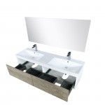 Scopi 60" Rustic Acacia Double Vanity, Acrylic Composite Top with Integrated Sinks, Monte Chrome Faucet Set, and 55" Mirror