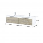 Scopi 60" Rustic Acacia Double Vanity, Acrylic Composite Top with Integrated Sinks, Monte Chrome Faucet Set, and 55" Mirror