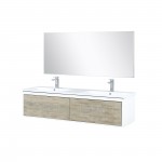 Scopi 60 Rustic Acacia Double Vanity, Acrylic Composite Top with Integrated Sinks, Labaro Brushed Nickel Faucet Set, 55 Mirro