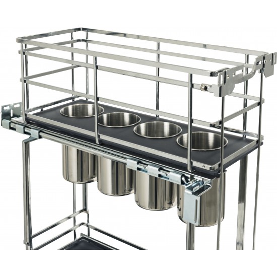 STORAGE WITH STYLE ® 8" "No Wiggle" Utensil Bin Base Cabinet Pullout Built on Premium Soft-close Slides. Polished Chrome Fin