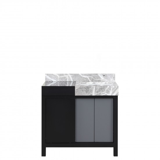 Zilara 36" Black and Grey Vanity, Castle Grey Marble Top, and White Square Sink