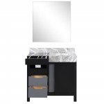 Zilara 36" Black and Grey Vanity, Castle Grey Marble Top, White Square Sink, and 30" Frameless Mirror