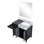 Zilara 36" Black and Grey Vanity, Castle Grey Marble Top, White Square Sink, and 30" Frameless Mirror