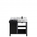 Zilara 36" Black and Grey Vanity, Castle Grey Marble Top, White Square, and Cascata Nera Matte Black Faucet Set