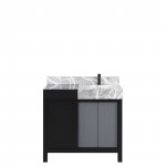 Zilara 36" Black and Grey Vanity, Castle Grey Marble Top, White Square Sink, and Balzani Gun Metal Faucet Set