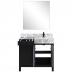 Zilara 36" Black and Grey Vanity, Castle Grey Marble Top, Square Sink, Cascata Nera Matte Black Faucet Set, and 30" Mirror