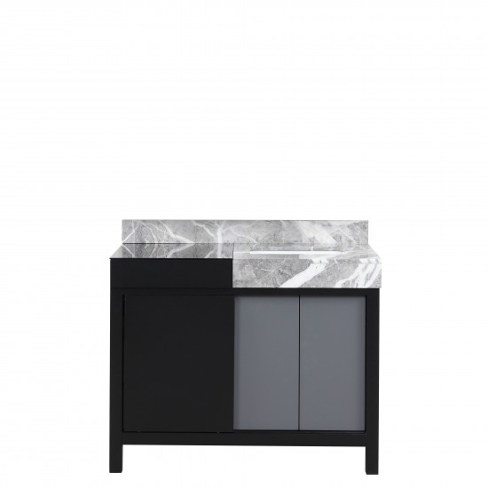 Zilara 42" Black and Grey Vanity, Castle Grey Marble Top, and White Square Sink