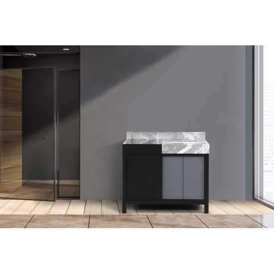 Zilara 42" Black and Grey Vanity, Castle Grey Marble Top, and White Square Sink