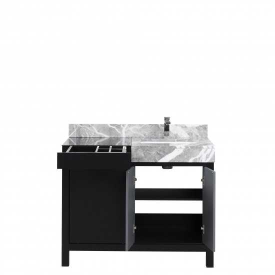 Zilara 42" Black and Grey Vanity, Castle Grey Marble Top, White Square Sink, and Monte Chrome Faucet