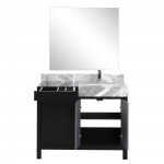 Zilara 42" Black and Grey Vanity, Castle Grey Marble Top, White Square Sink, Monte Chrome Faucet Set, and 34" Frameless Mirro