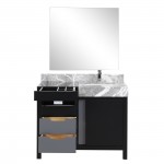 Zilara 42" Black and Grey Vanity, Castle Grey Marble Top, White Square Sink, Monte Chrome Faucet Set, and 34" Frameless Mirro