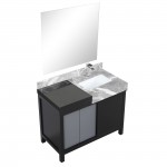 Zilara 42" Black and Grey Vanity, Castle Grey Marble Top, White Square Sink, Monte Chrome Faucet Set, and 34" Frameless Mirro