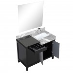 Zilara 42" Black and Grey Vanity, Castle Grey Marble Top, White Square Sink, Monte Chrome Faucet Set, and 34" Frameless Mirro