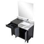 Zilara 42" Black and Grey Vanity, Castle Grey Marble Top, White Square Sink, Monte Chrome Faucet Set, and 34" Frameless Mirro