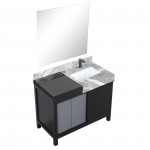 Zilara 42" Black and Grey Vanity, Castle Grey Marble Top, Square Sink, Balzani Gun Metal Faucet Set, and 34" Mirror