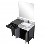 Zilara 42" Black and Grey Vanity, Castle Grey Marble Top, Square Sink, Balzani Gun Metal Faucet Set, and 34" Mirror