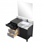 Zilara 42" Black and Grey Vanity, Castle Grey Marble Top, Square Sink, Balzani Gun Metal Faucet Set, and 34" Mirror