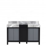 Zilara 55" Black and Grey Double Vanity, Castle Grey Marble Tops, and White Square Sinks