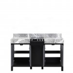 Zilara 55" Black and Grey Double Vanity, Castle Grey Marble Tops, and White Square Sinks