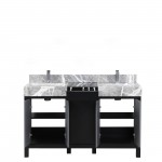 Zilara 55" Black and Grey Double Vanity, Castle Grey Marble Tops, White Square Sinks, and Monte Chrome Faucet Set