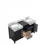 Zilara 60" Black and Grey Double Vanity, Castle Grey Marble Tops, and White Square Sinks