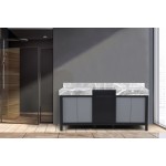 Zilara 72" Black and Grey Double Vanity, Castle Grey Marble Tops, and White Square Sinks