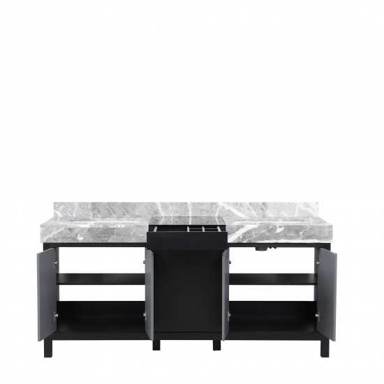 Zilara 72" Black and Grey Double Vanity, Castle Grey Marble Tops, and White Square Sinks