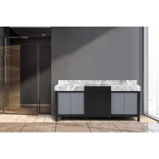 Zilara 80" Black and Grey Double Vanity, Castle Grey Marble Tops, and White Square Sinks